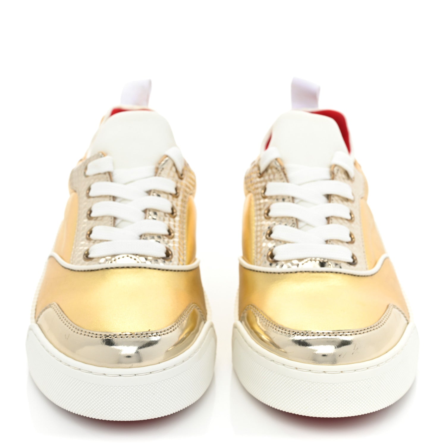 Christian Louboutin Metallic Calfskin Womens Aurelien Flat Sneakers 38 Gold White 2 of 14