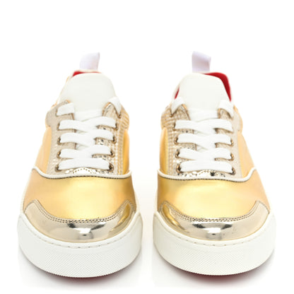 Christian Louboutin Metallic Calfskin Womens Aurelien Flat Sneakers 38 Gold White 2 of 14