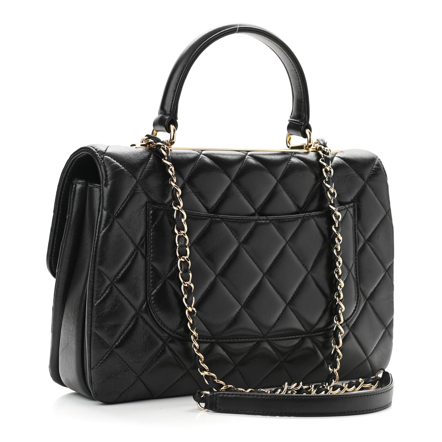 Lambskin Quilted Medium Trendy CC Flap Dual Handle Bag Black