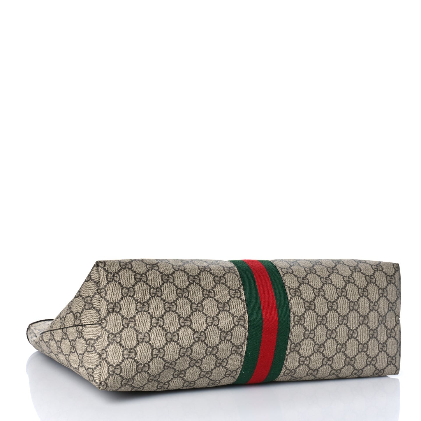 GG Supreme Monogram Textured Calfskin Web Medium Ophidia Shopping Tote Beige Ebony New Acero