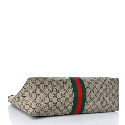 Gucci GG Supreme Monogram Textured Calfskin Web Medium Ophidia Shopping Tote Beige Ebony New Acero 4 of 9