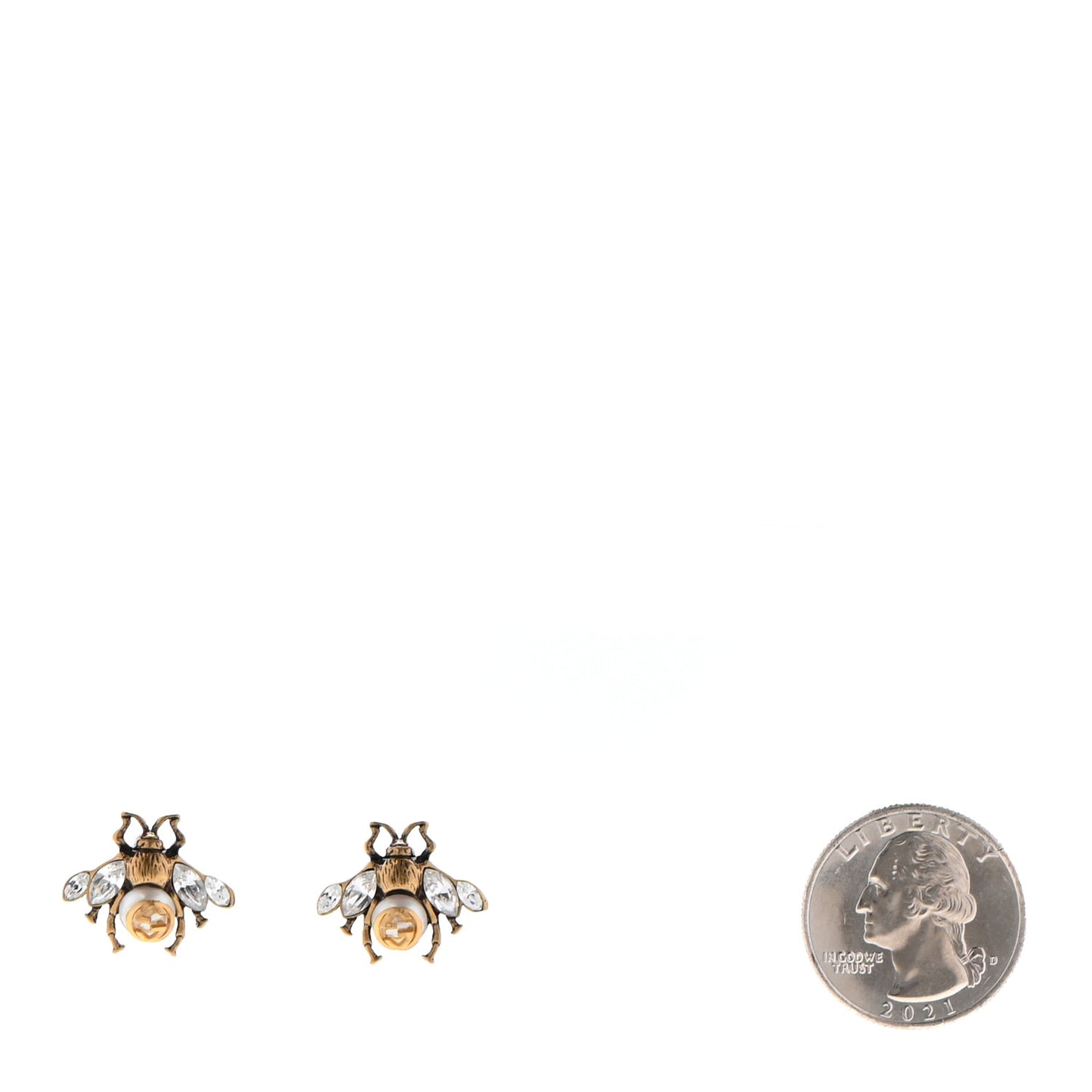 Crystal Pearl GG Bee Earrings Gold