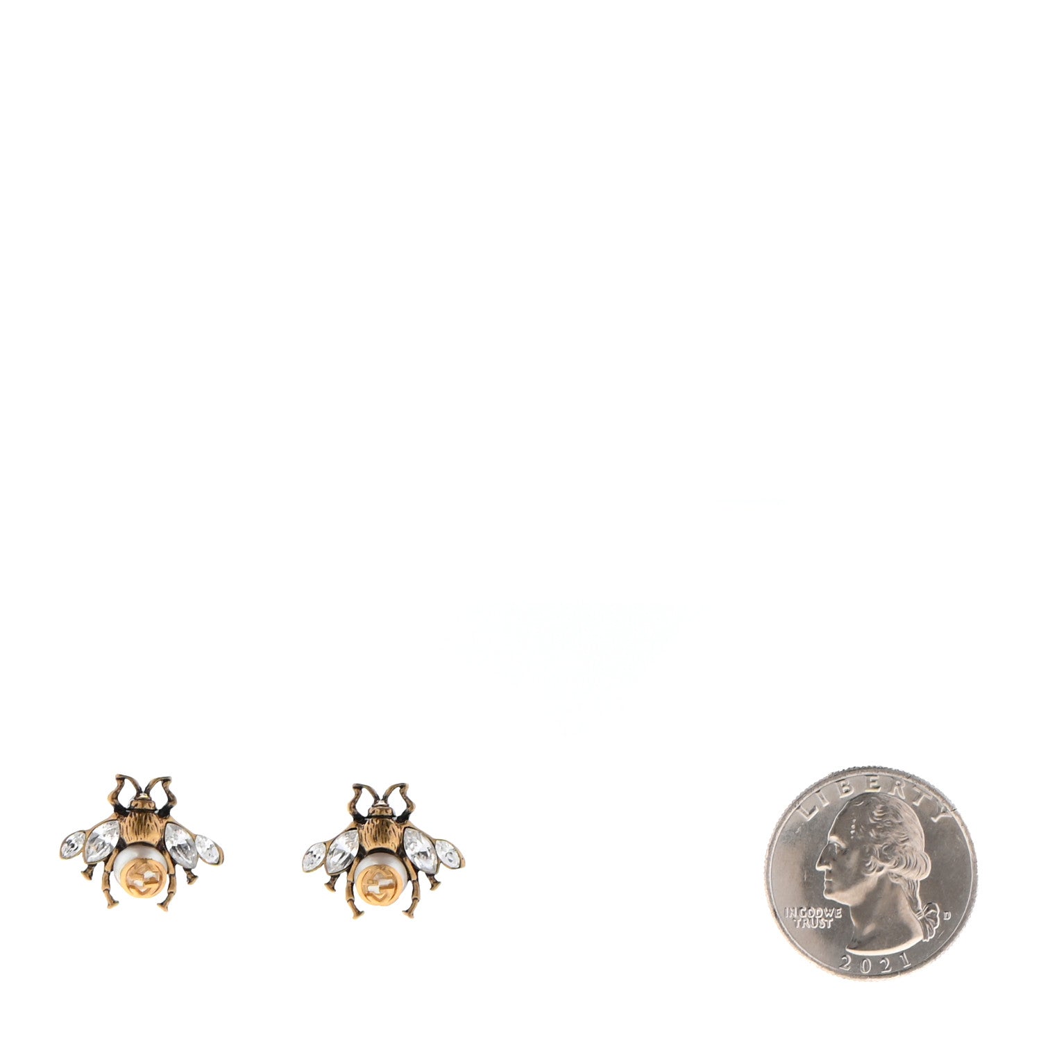 Gucci Crystal Pearl GG Bee Earrings Gold 2 of 4