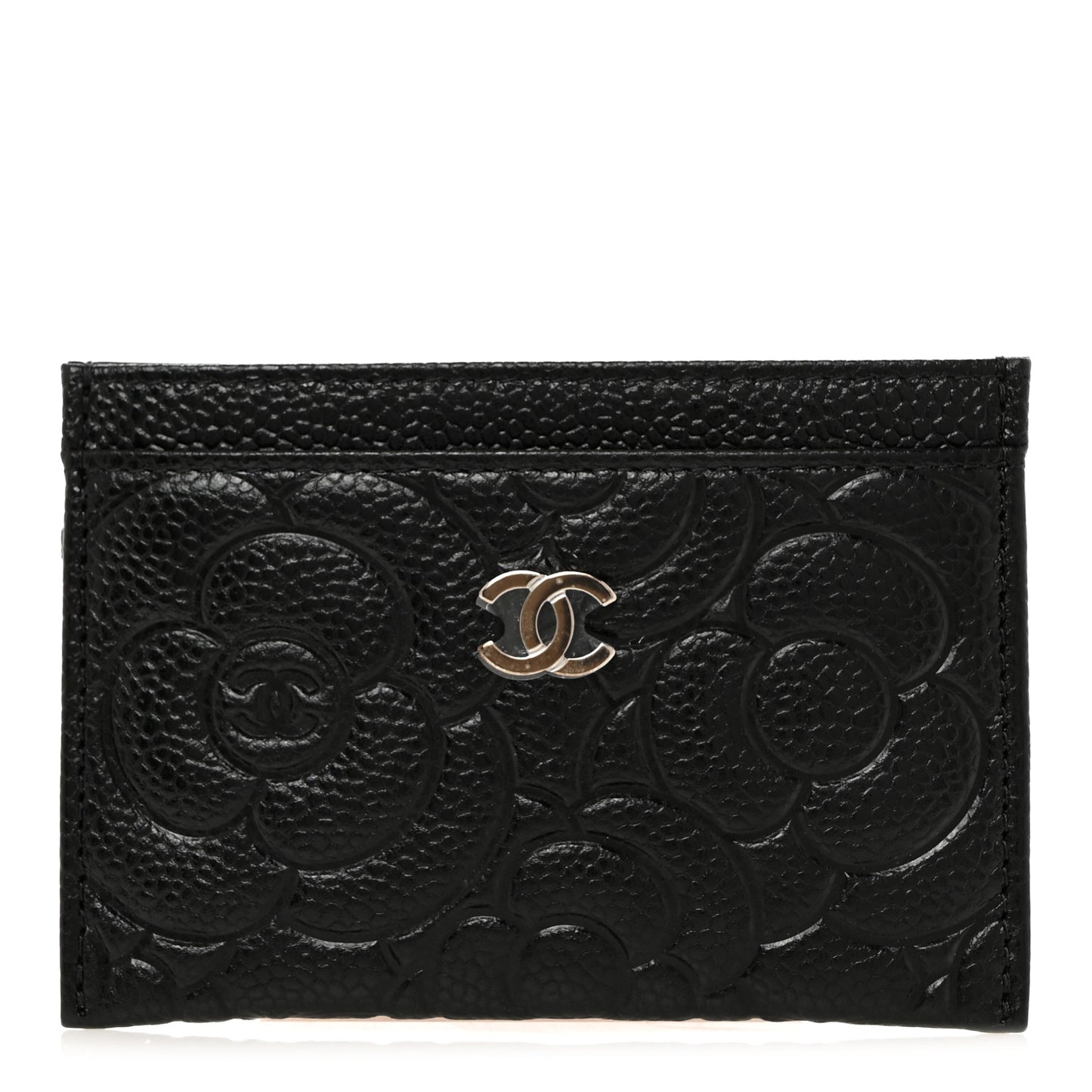 Caviar Camellia Embossed Card Holder Black