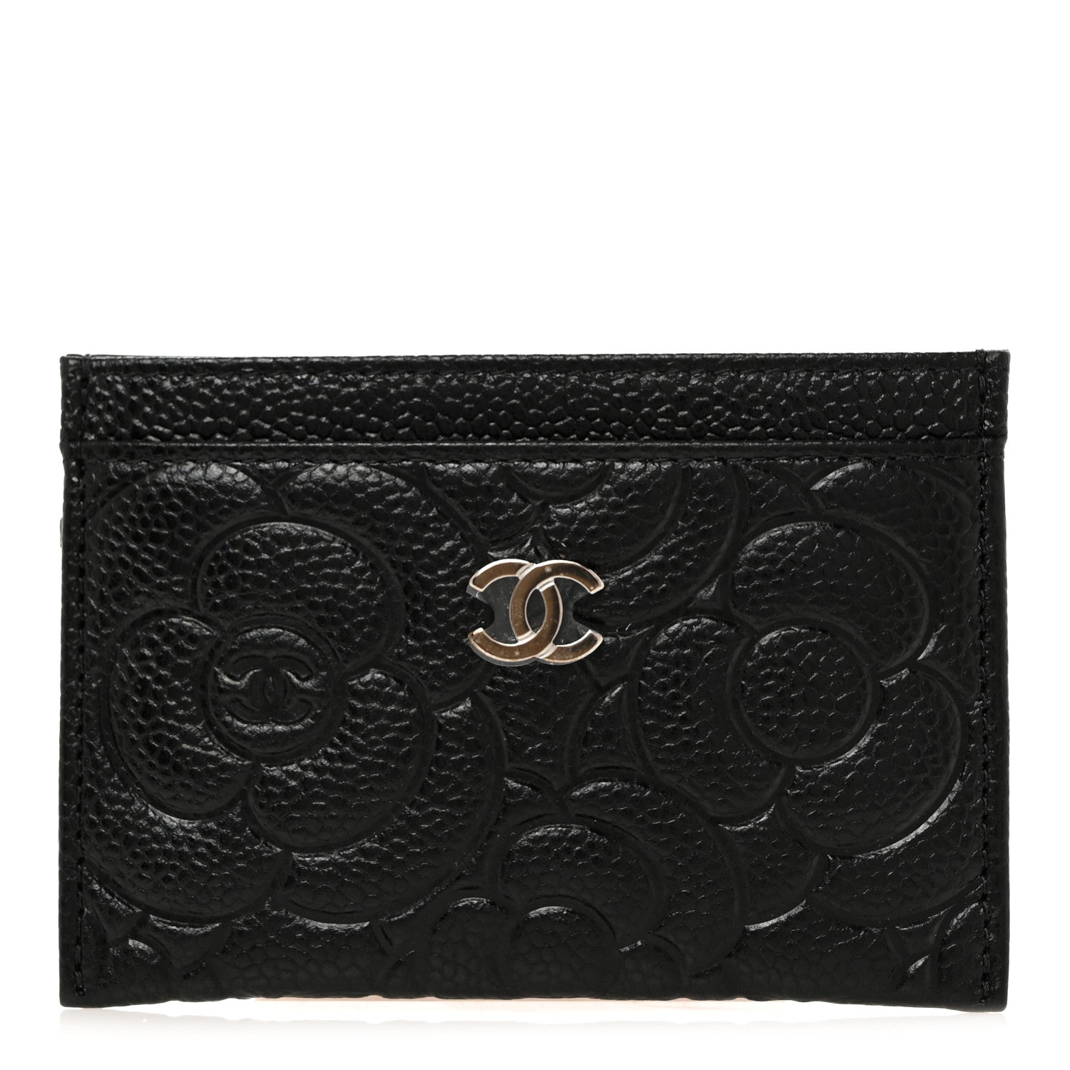 Chanel Caviar Camellia Embossed Card Holder Black 1 of 9