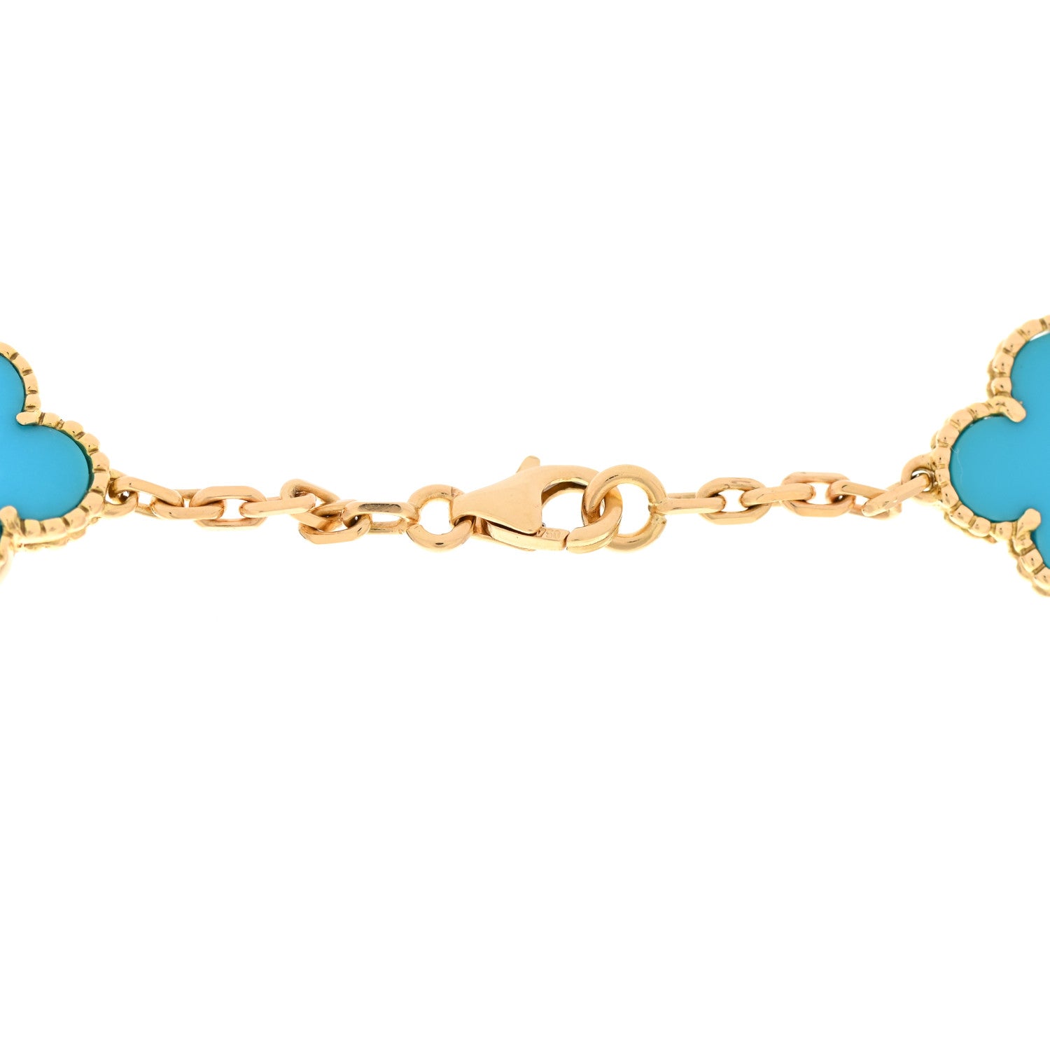 Van Cleef & Arpels 18K Yellow Gold Turquoise 20 Motifs Vintage Alhambra Necklace 6 of 7