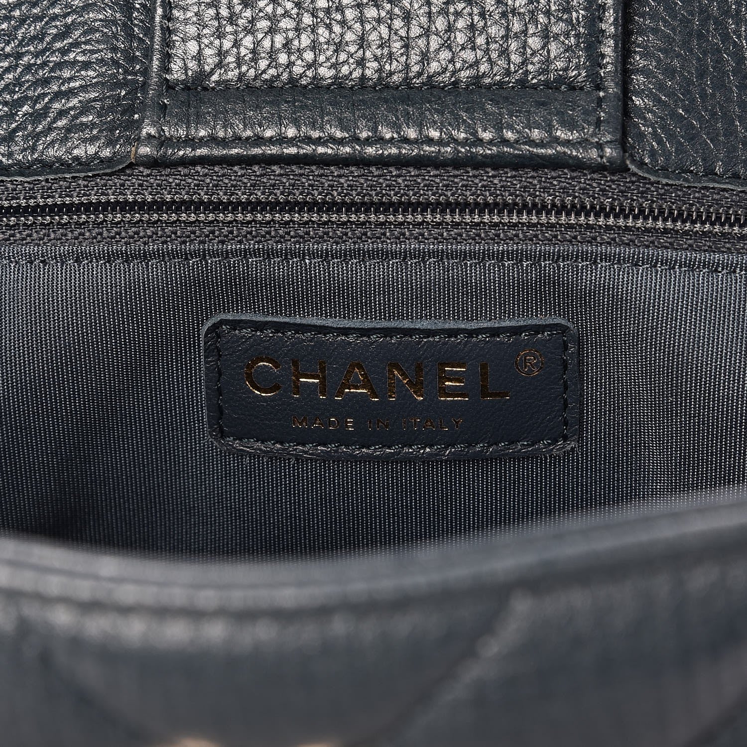 Chanel Metallic Calfskin Chevron Quilted Statement Shopping Bag Blue 13 of 14