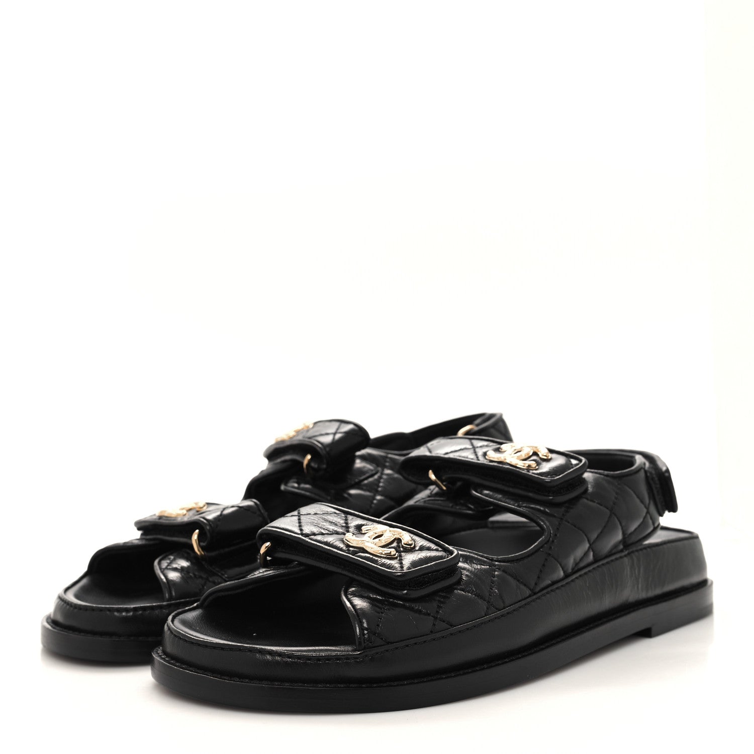 Chanel Shiny Calfskin Velcro Dad Sandals 39 Black 3 of 8