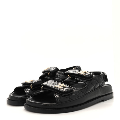 Chanel Shiny Calfskin Velcro Dad Sandals 39 Black 3 of 8