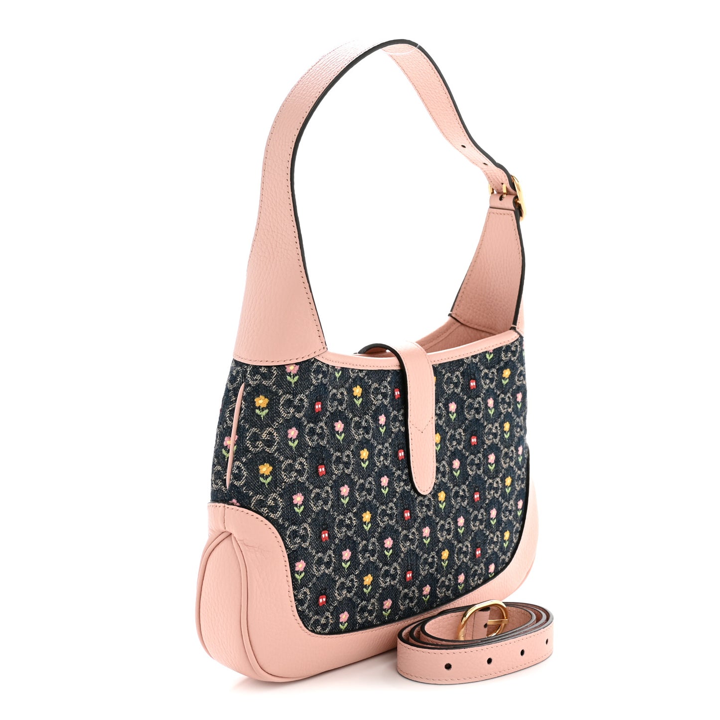New Denim GG Monogram Calfskin Love Parade Small Jackie 1961 Hobo Light Pink