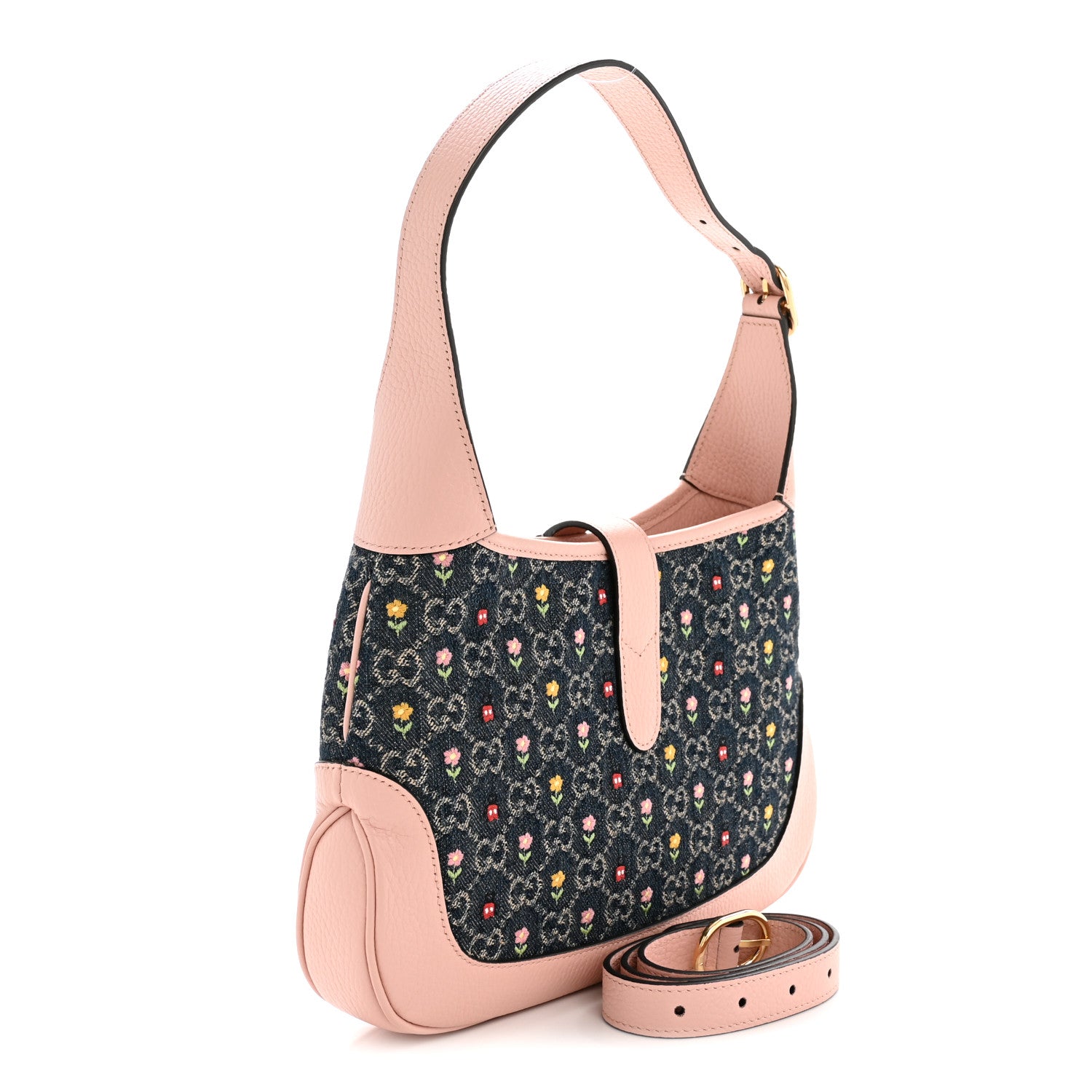 Gucci New Denim GG Monogram Calfskin Love Parade Small Jackie 1961 Hobo Light Pink 3 of 15