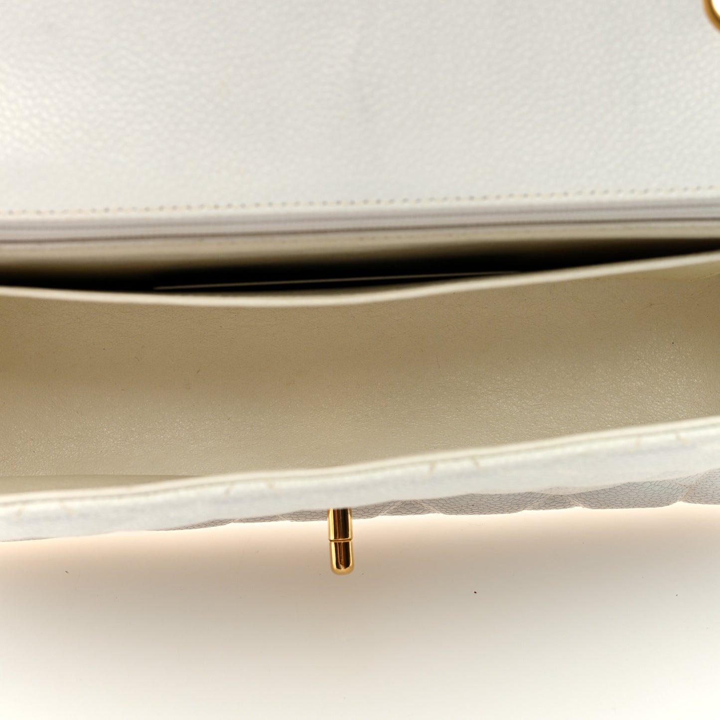 Caviar Quilted Medium Single Flap White