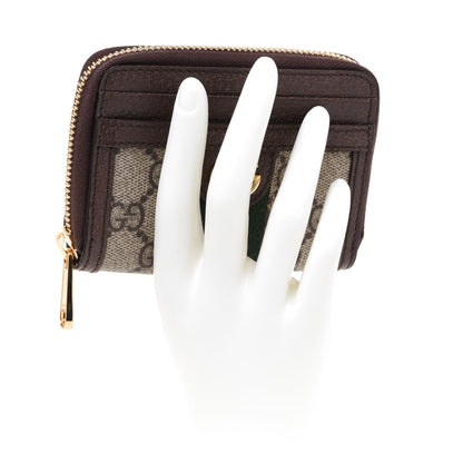 Gucci GG Supreme Monogram Textured Dollar Calfskin Web Ophidia Zip Around Card Case Wallet Beige Ebony New Acero 2 of 8
