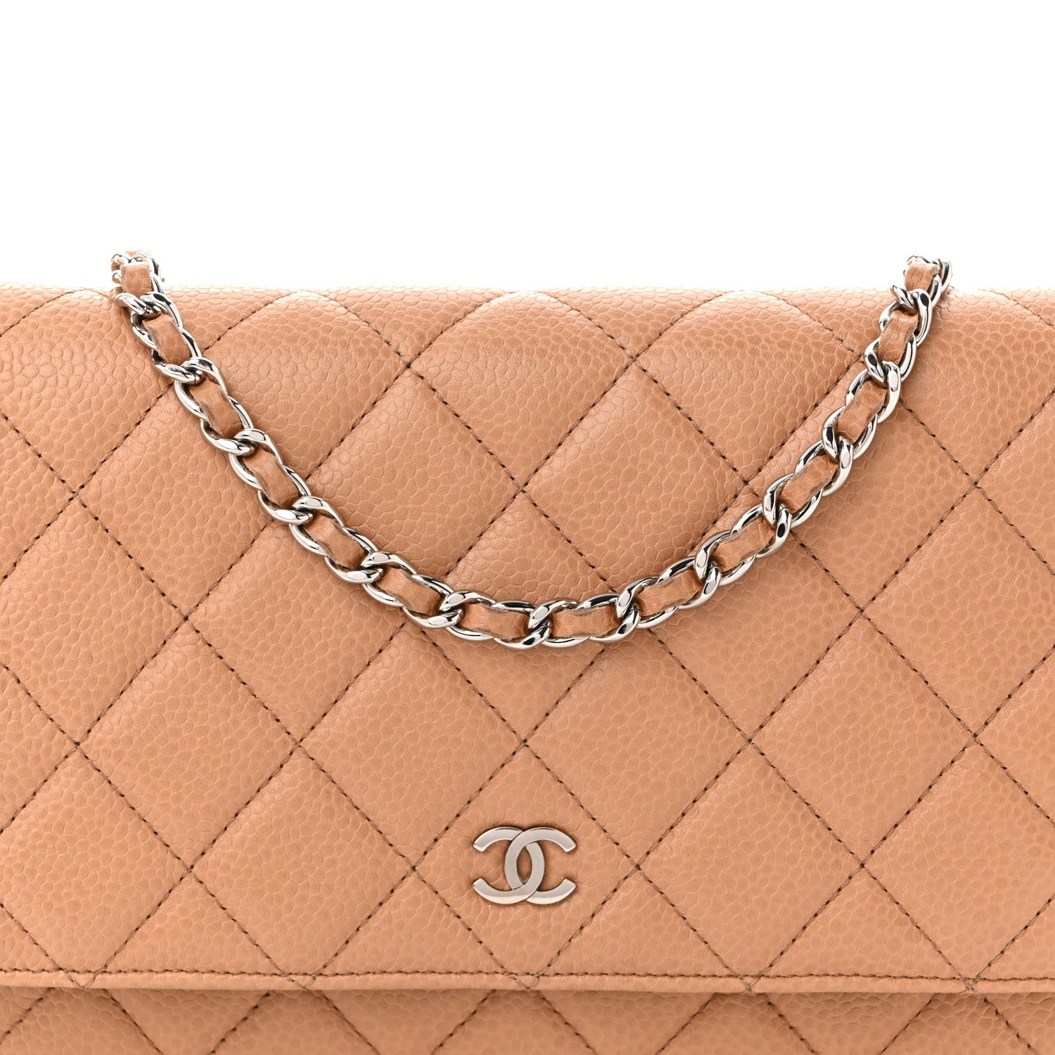 Chanel Caviar Quilted Wallet on Chain WOC Beige 9 of 11