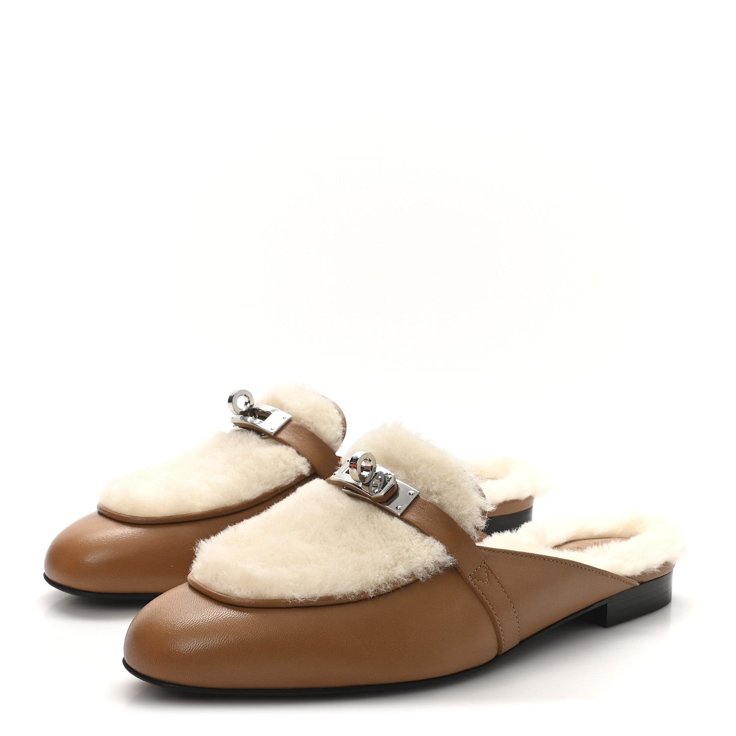 Hermes Goatskin Shearling Womens Oz Mules 38.5 Naturel Ecru 4 of 9