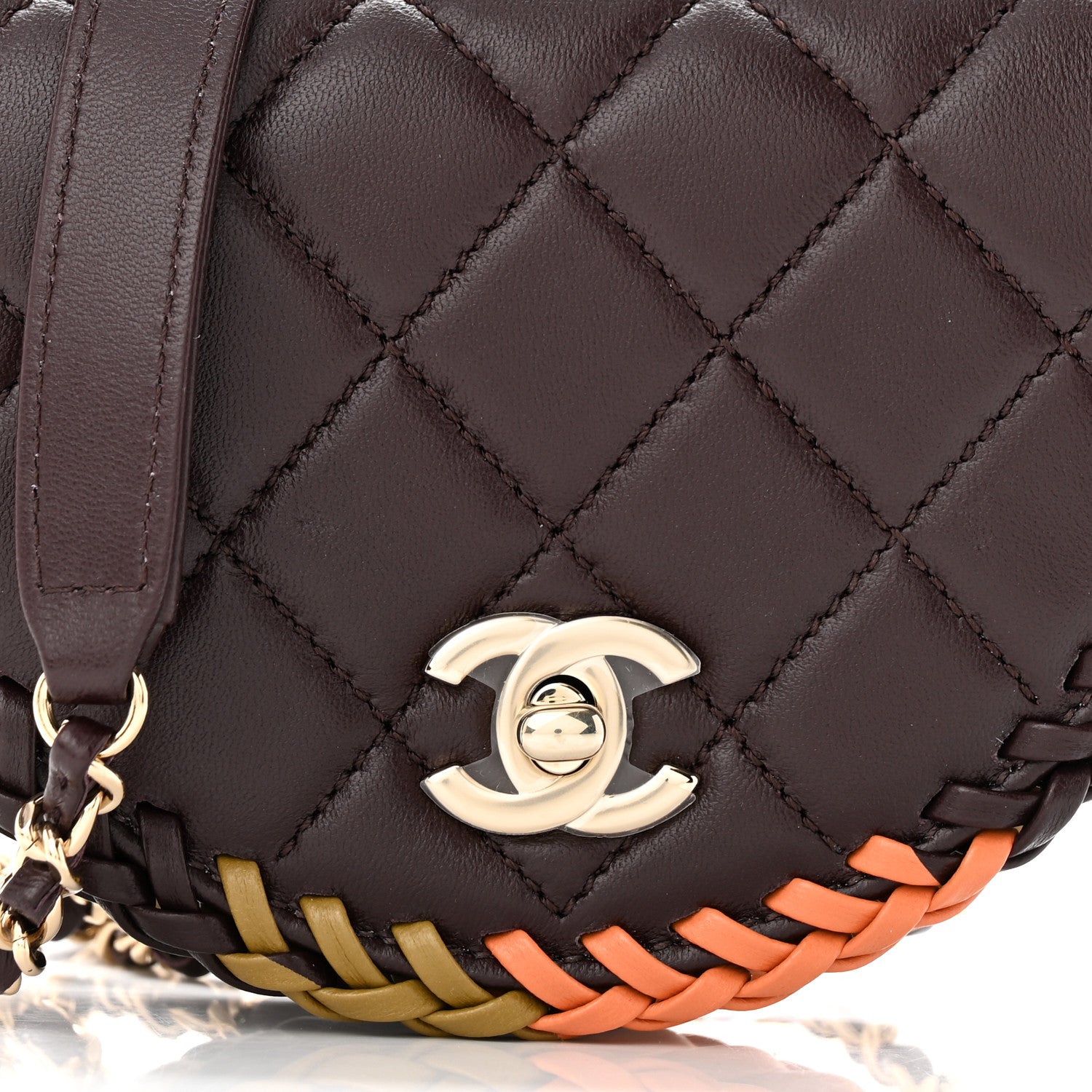 Chanel Lambskin Quilted Braided Mini Messenger Flap Dark Purple Khaki Orange 8 of 10