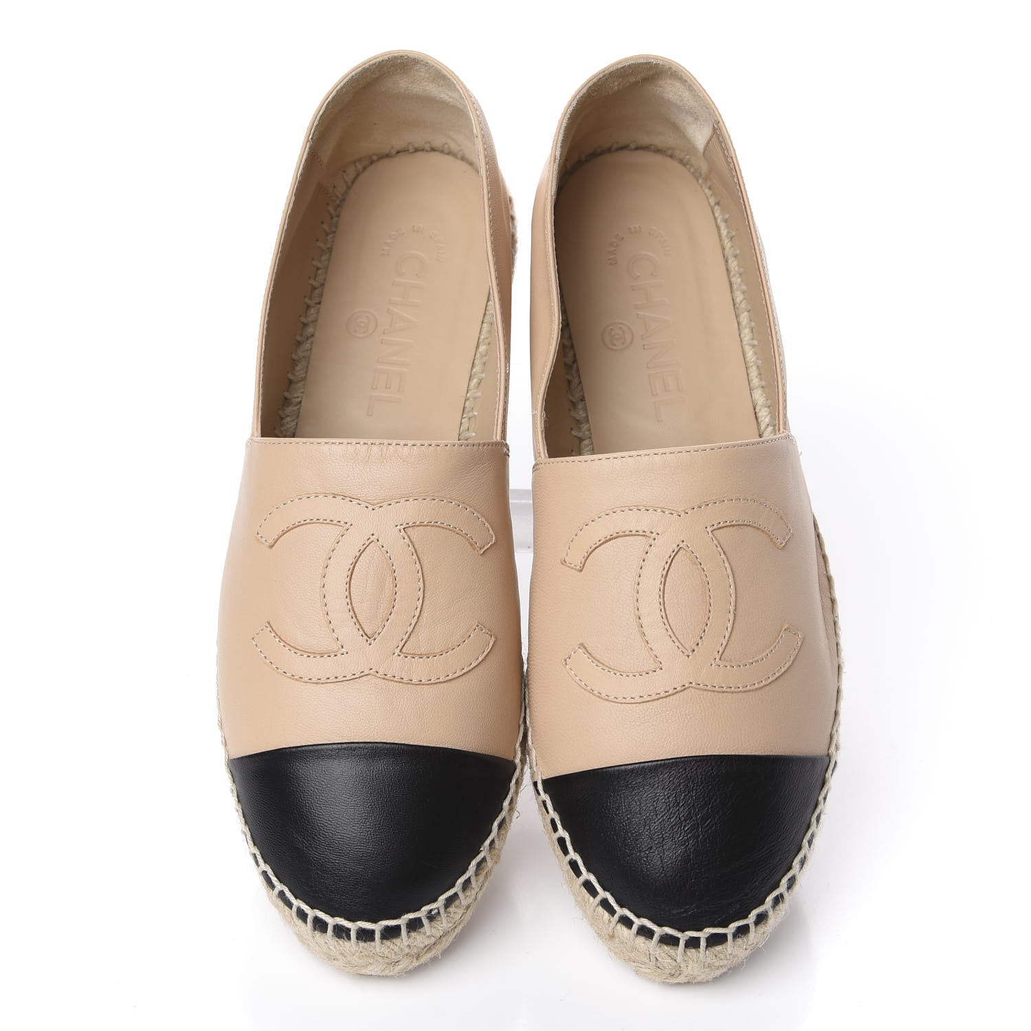 Chanel Lambskin CC Espadrilles 38 Beige Black 5 of 11