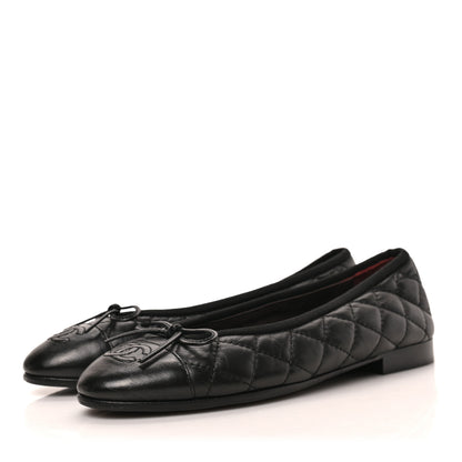 Chanel Aged Calfskin Quilted CC Cap Toe Ballerina Flats 36 Black 3 of 7