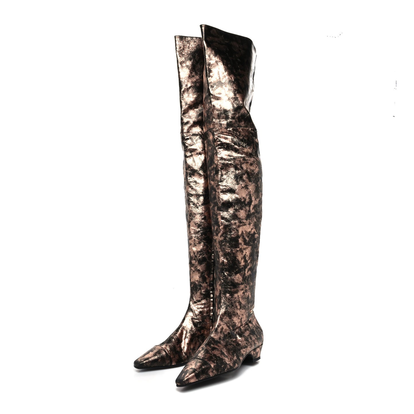 Metallic Lambskin Over the Knee Boots 37 Gold Black