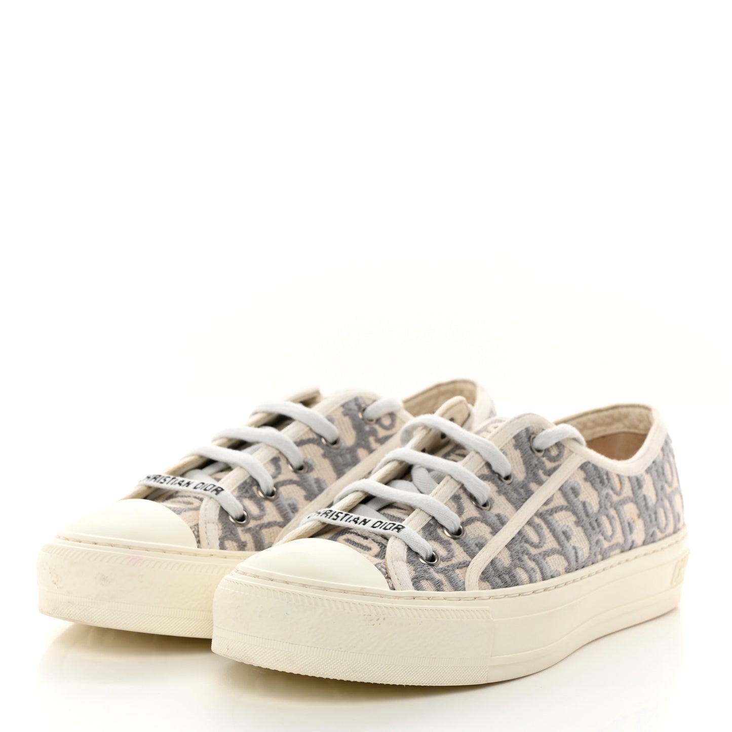 Canvas Oblique Walk'N'Dior Low Top Sneakers 38.5 Stone Grey