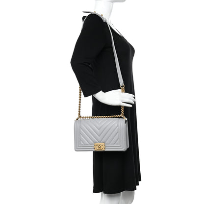 Chanel Calfskin Chevron Quilted Medium Boy Flap Grey 2 of 15