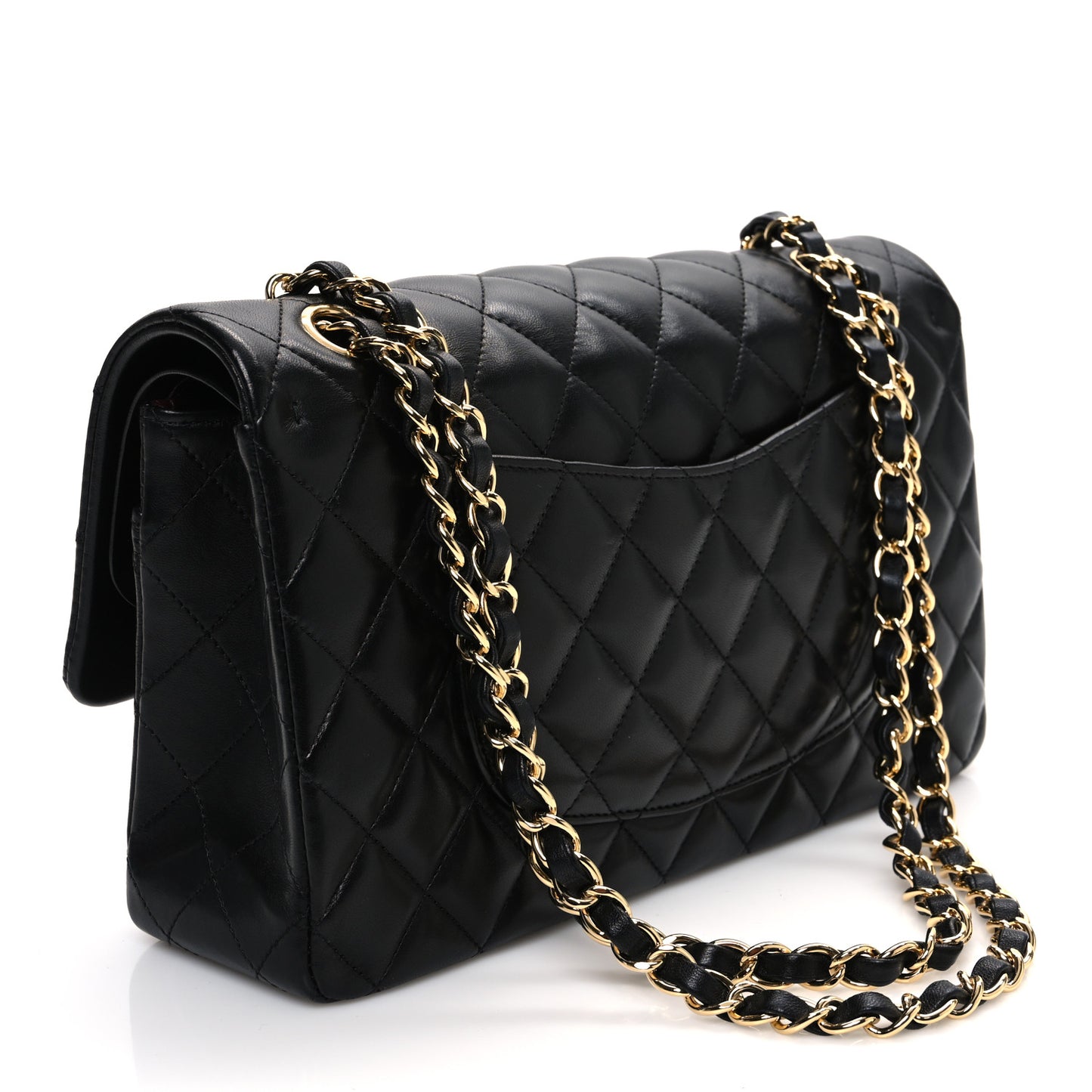 Lambskin Quilted Medium Double Flap Black