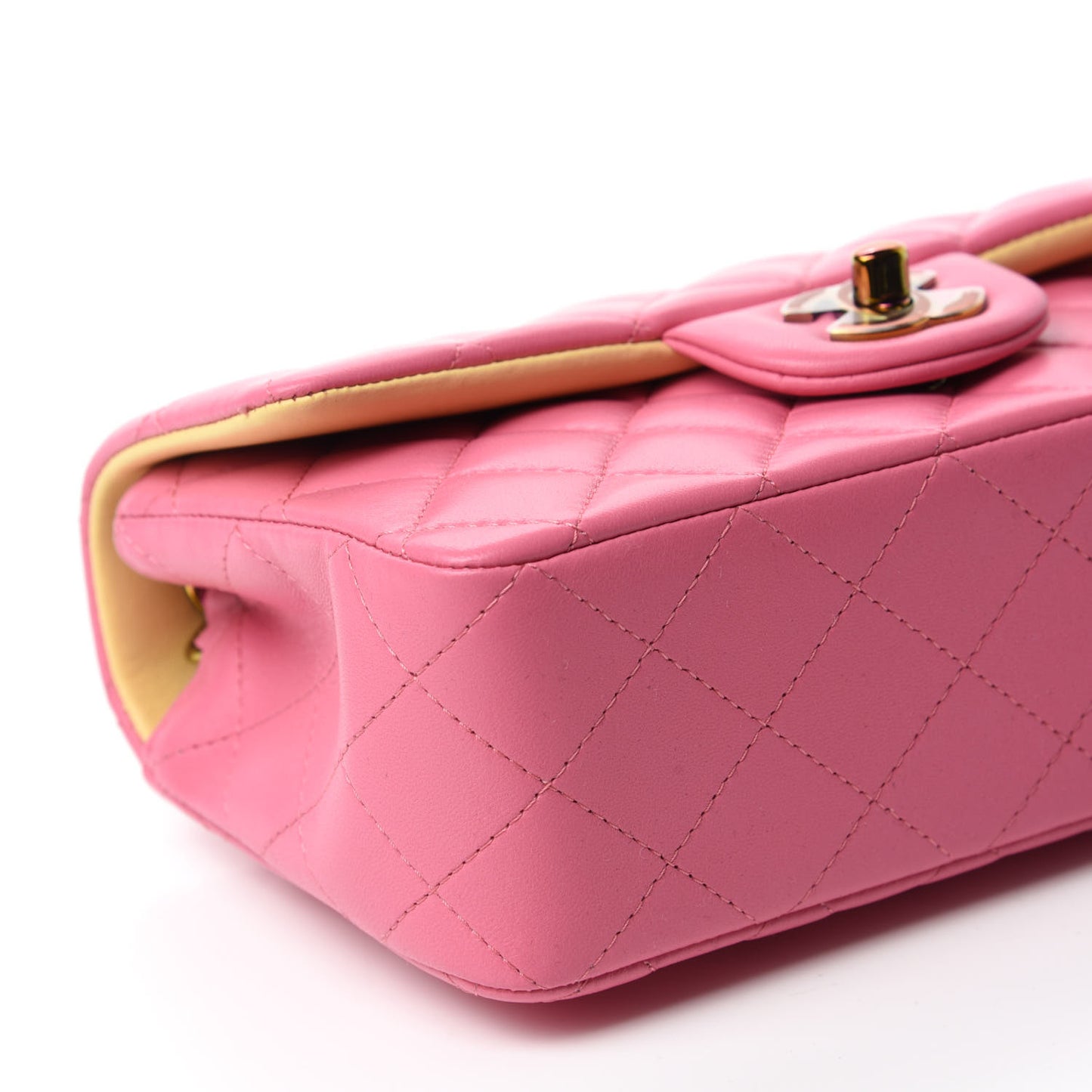 Lambskin Quilted Mini Rectangular Flap Pink Yellow