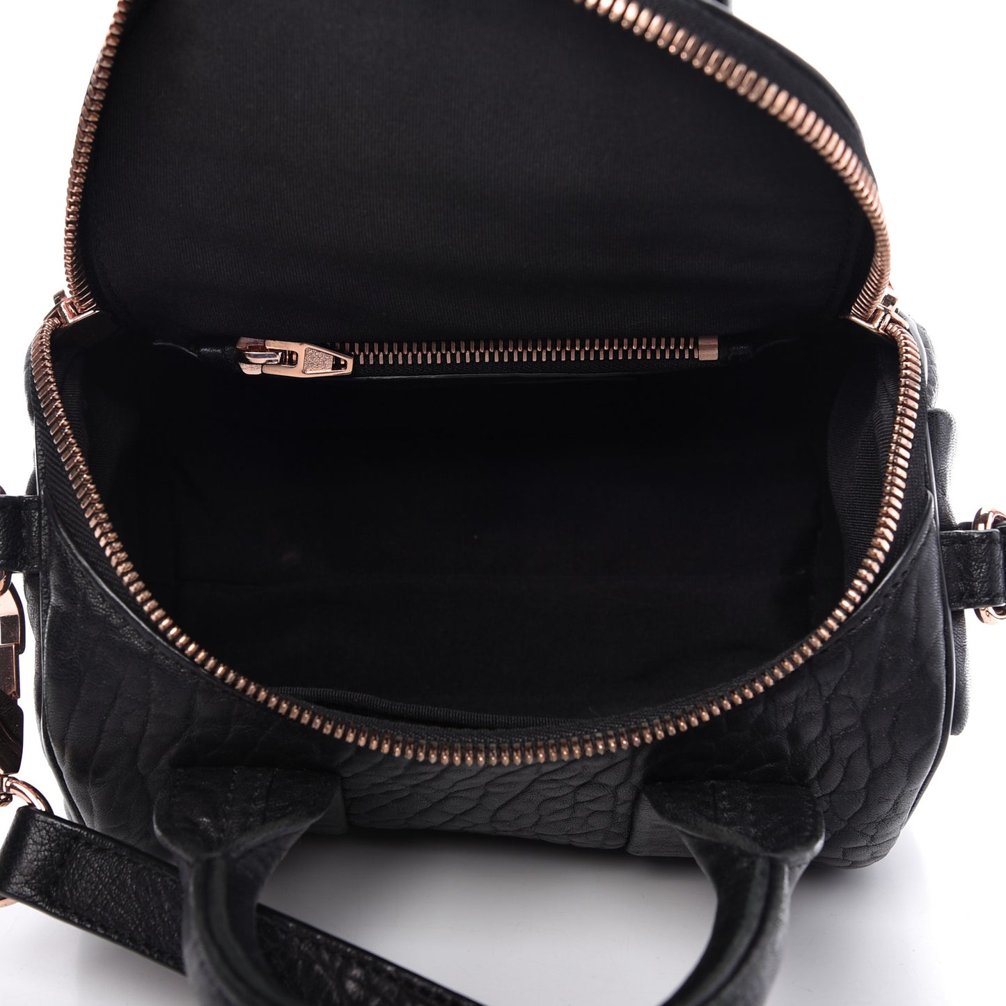 Pebbled Lambskin Mini Rockie Black Rose Gold Hardware