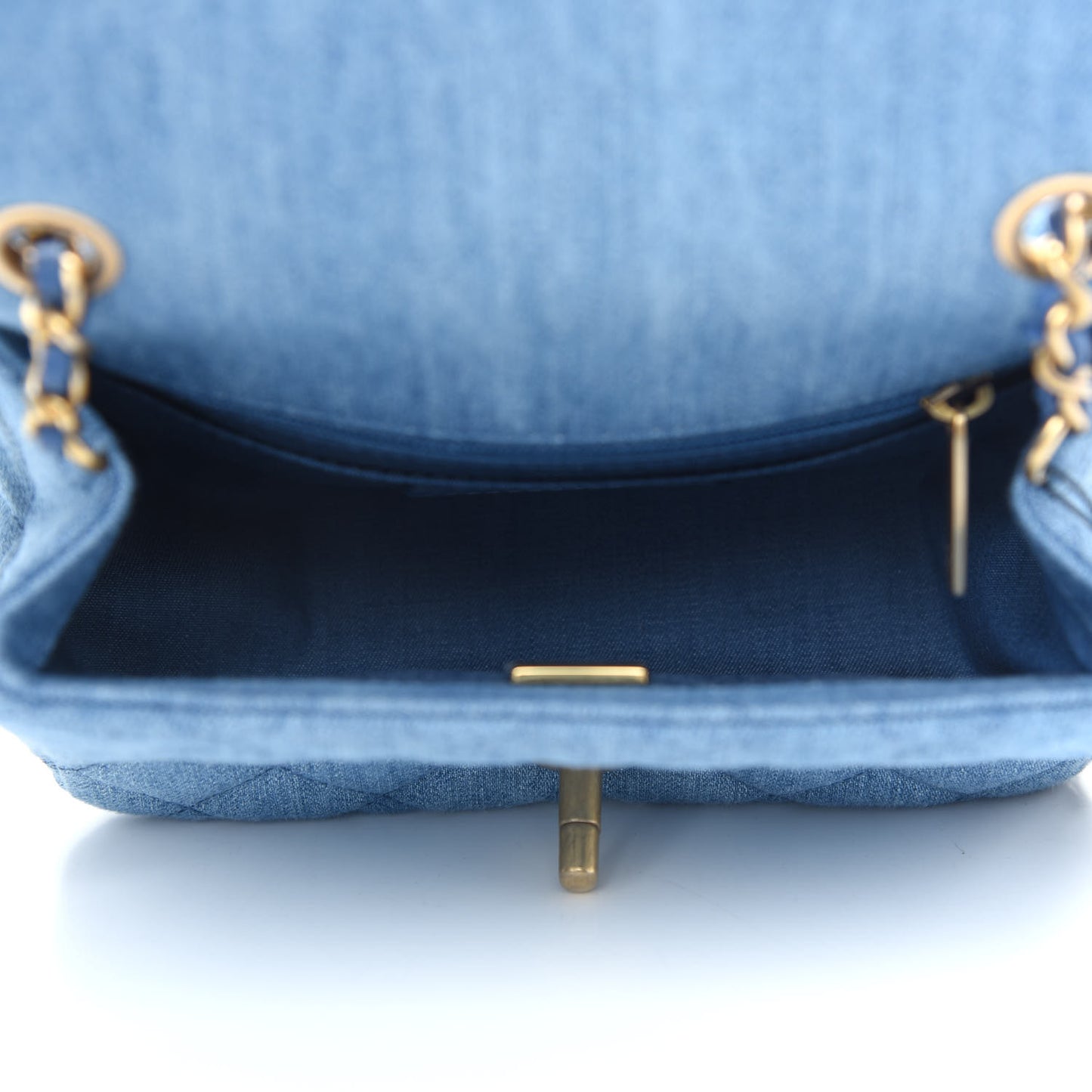 Denim Quilted Mini Pearl Crush Flap Blue