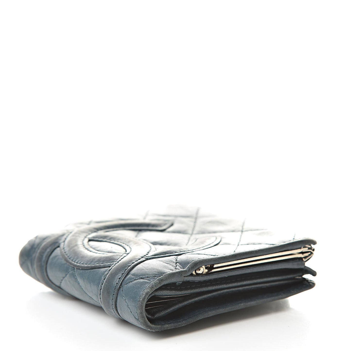 Aged Calfskin Cambon Compact Wallet Blue