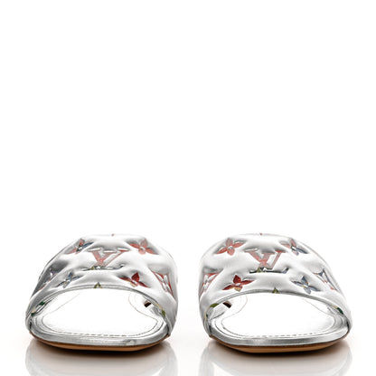 Louis Vuitton Metallic Lambskin Embossed Monogram Floral Revival Flat Mules 37 Silver 2 of 13