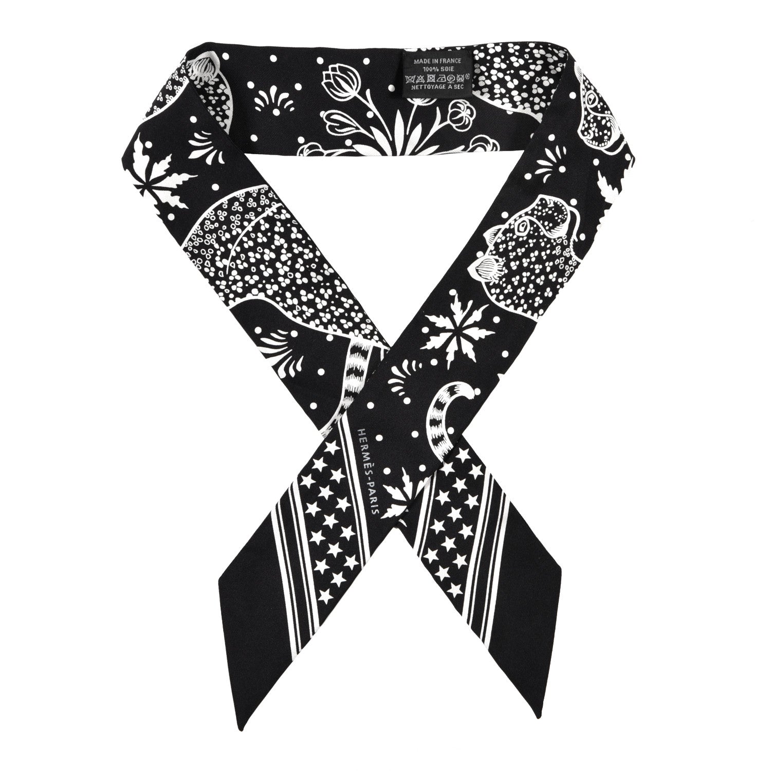 Hermes Silk Les Leopards Twilly Black White 1 of 4