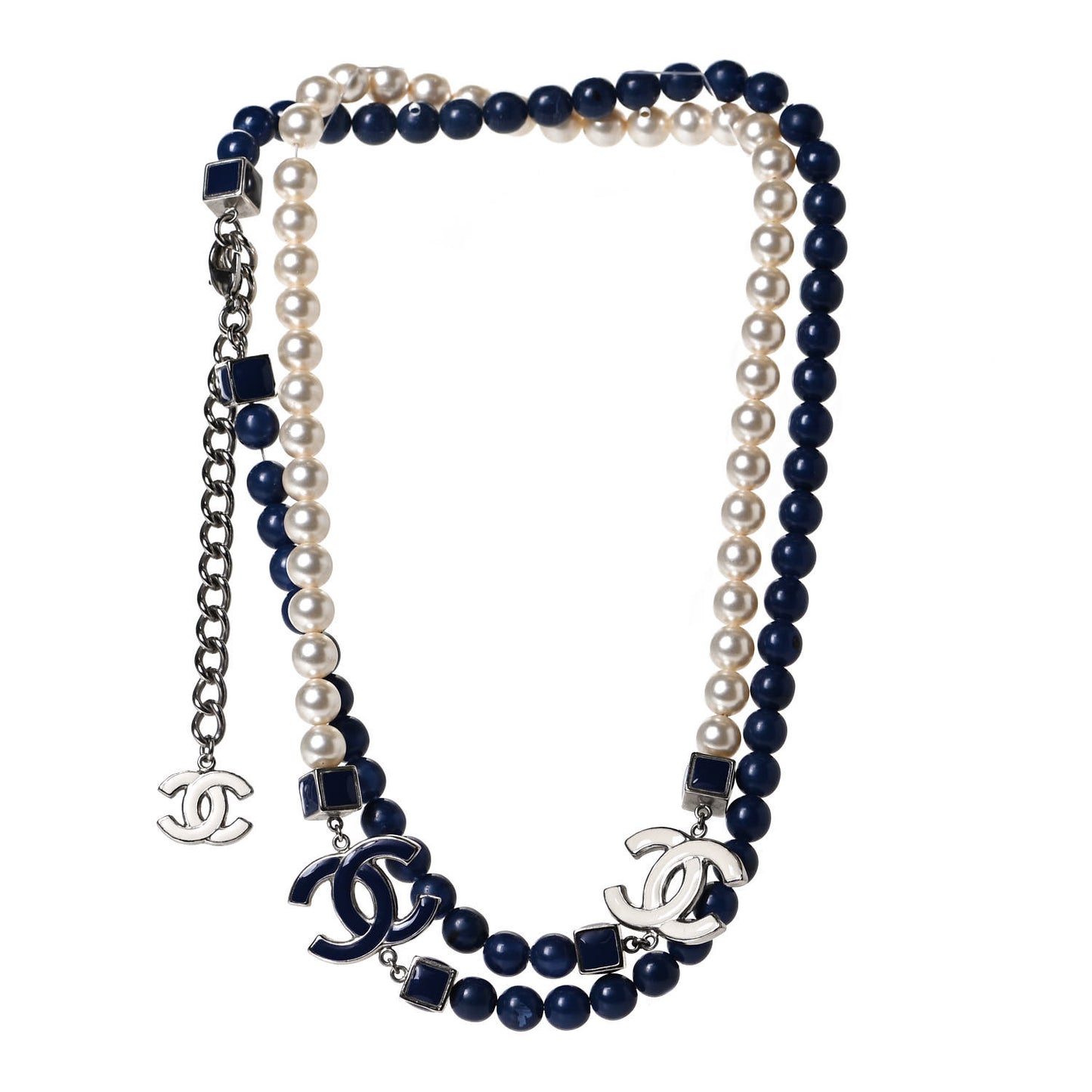 Pearl CC Long Necklace Pearly White Blue