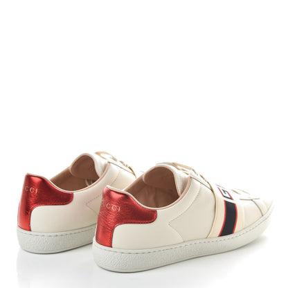 Gucci Calfskin Stripe Womens New Ace Sneakers 39 New Mystic White Ecru Red Flame 4 of 9