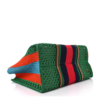 Gucci Raffia Web Woven Medium Interlocking G Tote Green 6 of 16