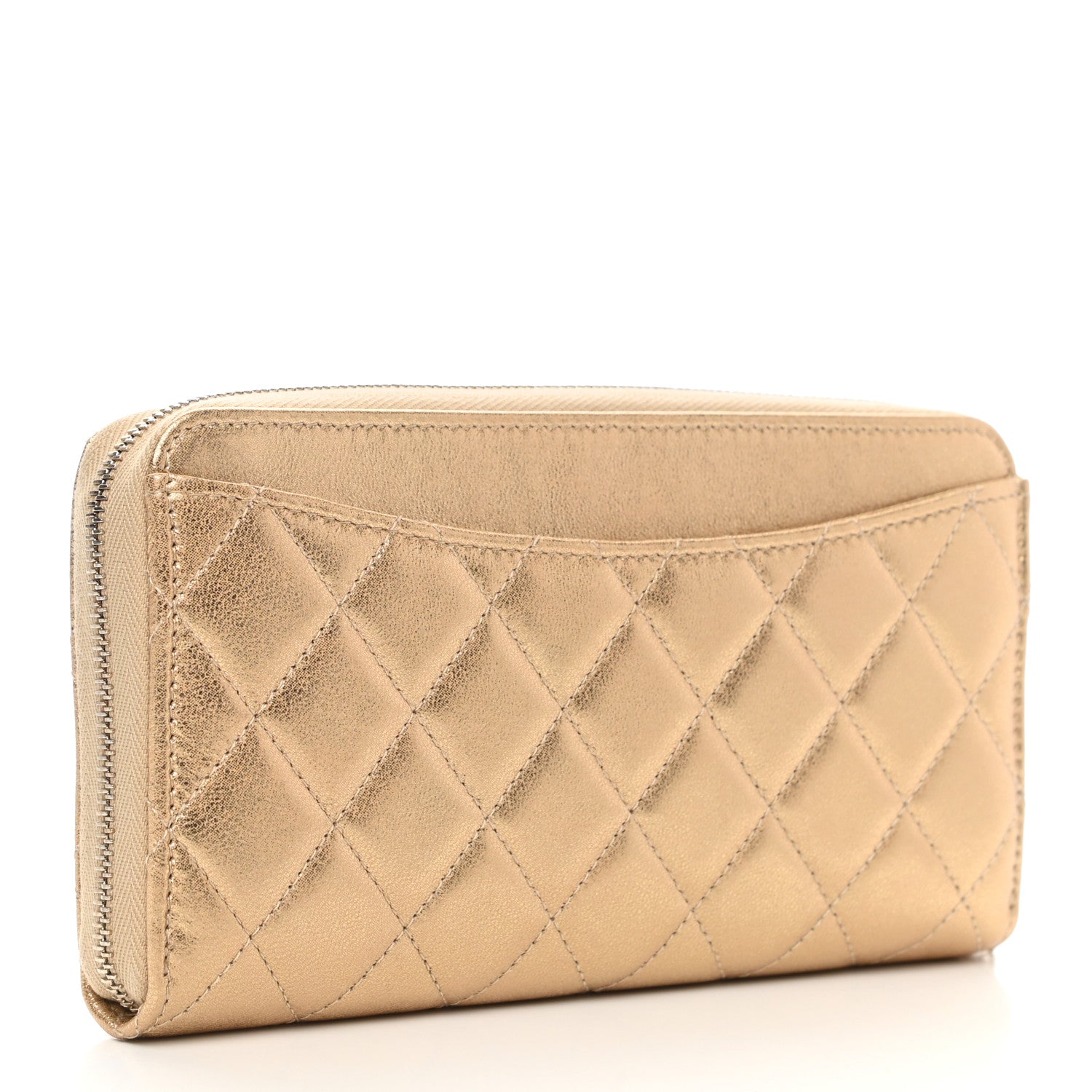 Chanel Metallic Lambskin Quilted Large Gusset Zip Around Wallet Gold 3 of 9
