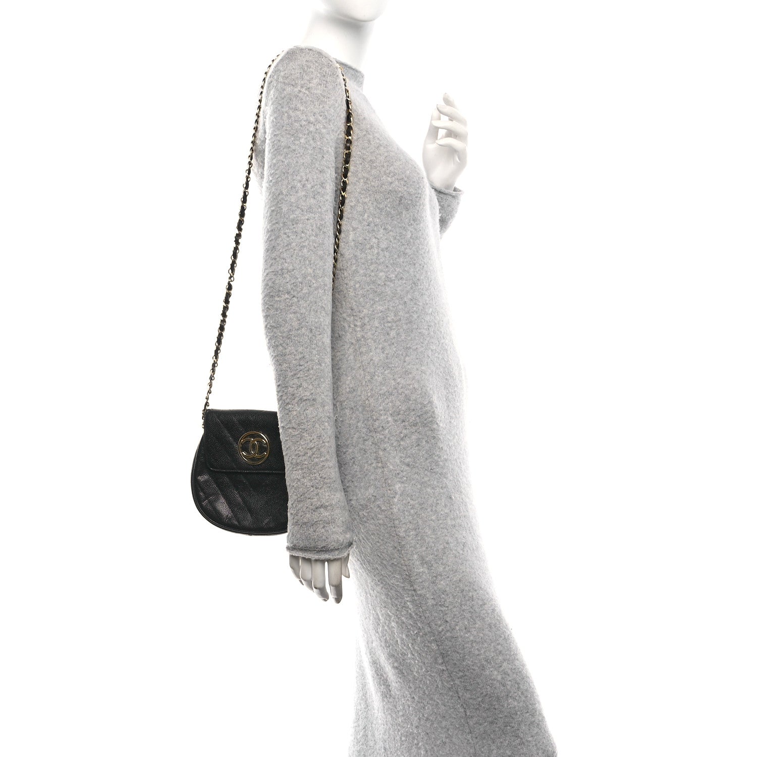 Chanel Caviar Chevron CC Shoulder Bag Black 2 of 9