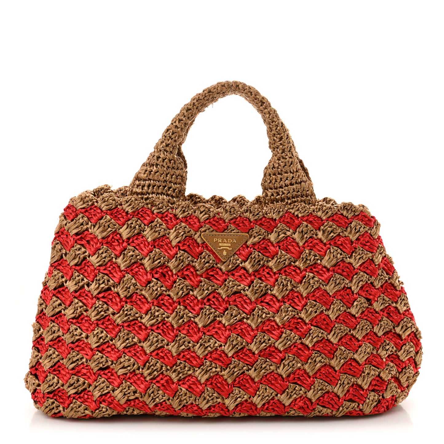 Raffia Crochet Bi-Color Small Tote Naturale Rosso