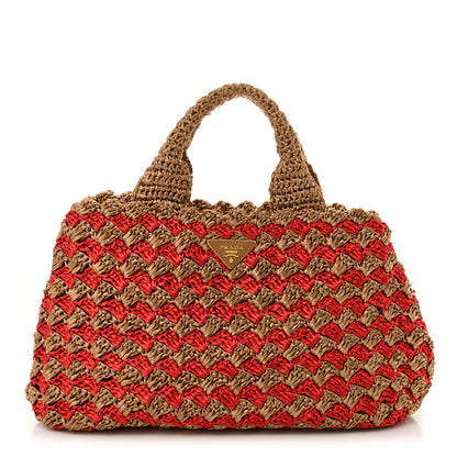 Prada Raffia Crochet Bi-Color Small Tote Naturale Rosso 1 of 13