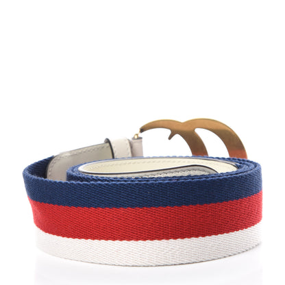 Gucci Nylon Calfskin Sylvie Web Double G 40mm Belt 95 38 Mystic White Hibiscus Red Maritime 3 of 7