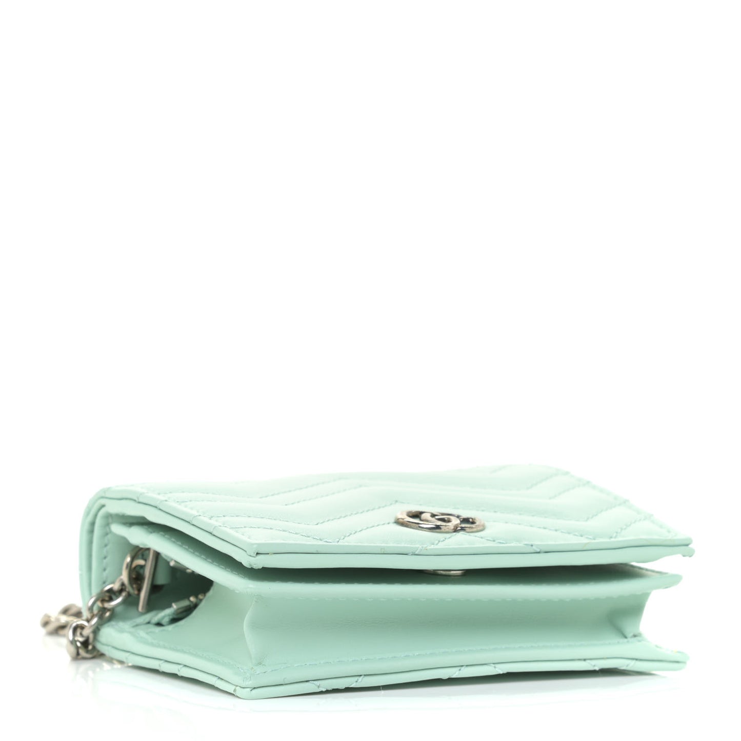 Calfskin Matelasse GG Marmont Mini Wallet On Chain Water Green