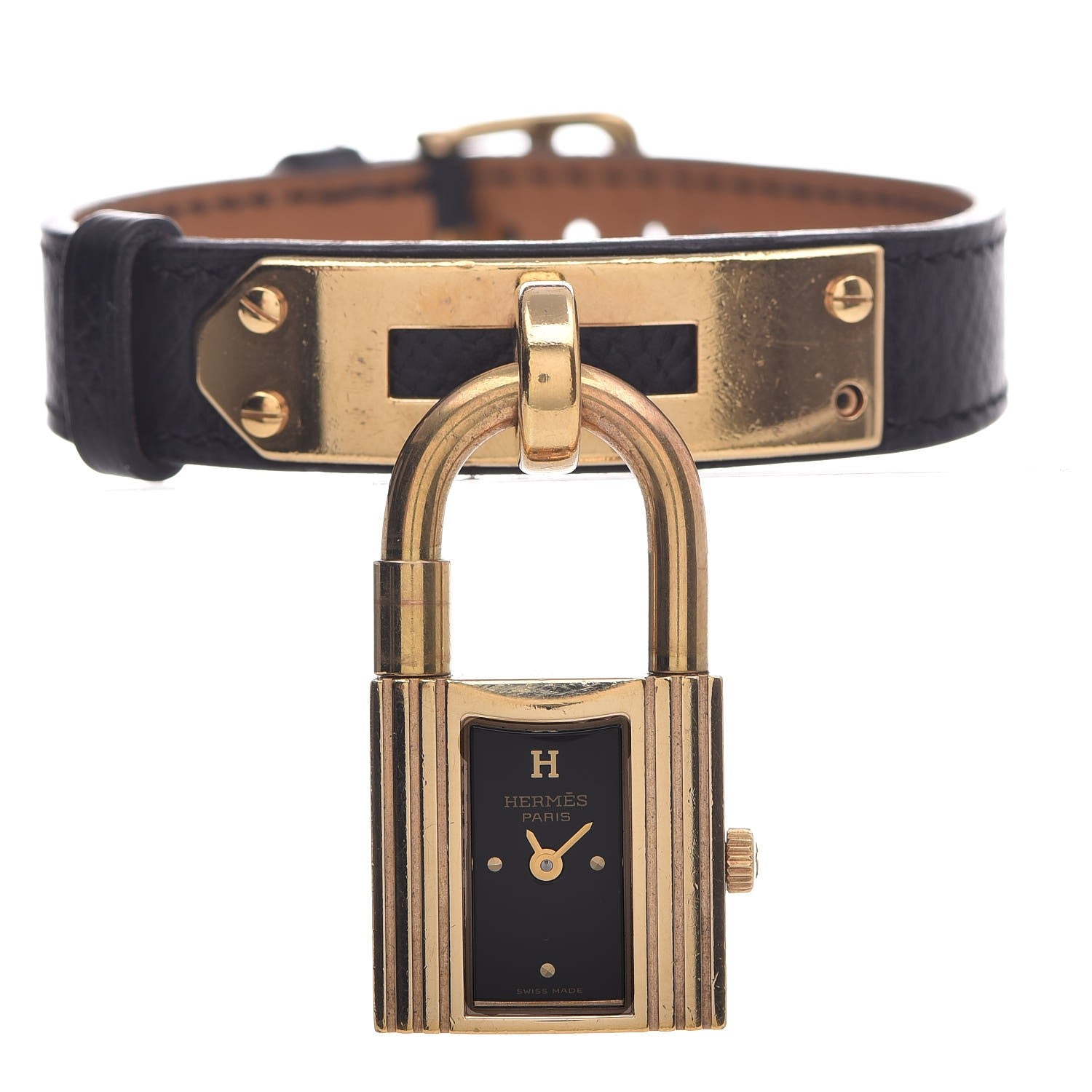 Hermes Stainless Steel Courchevel 20mm Kelly Cadena Quartz Watch Noir 1 of 6
