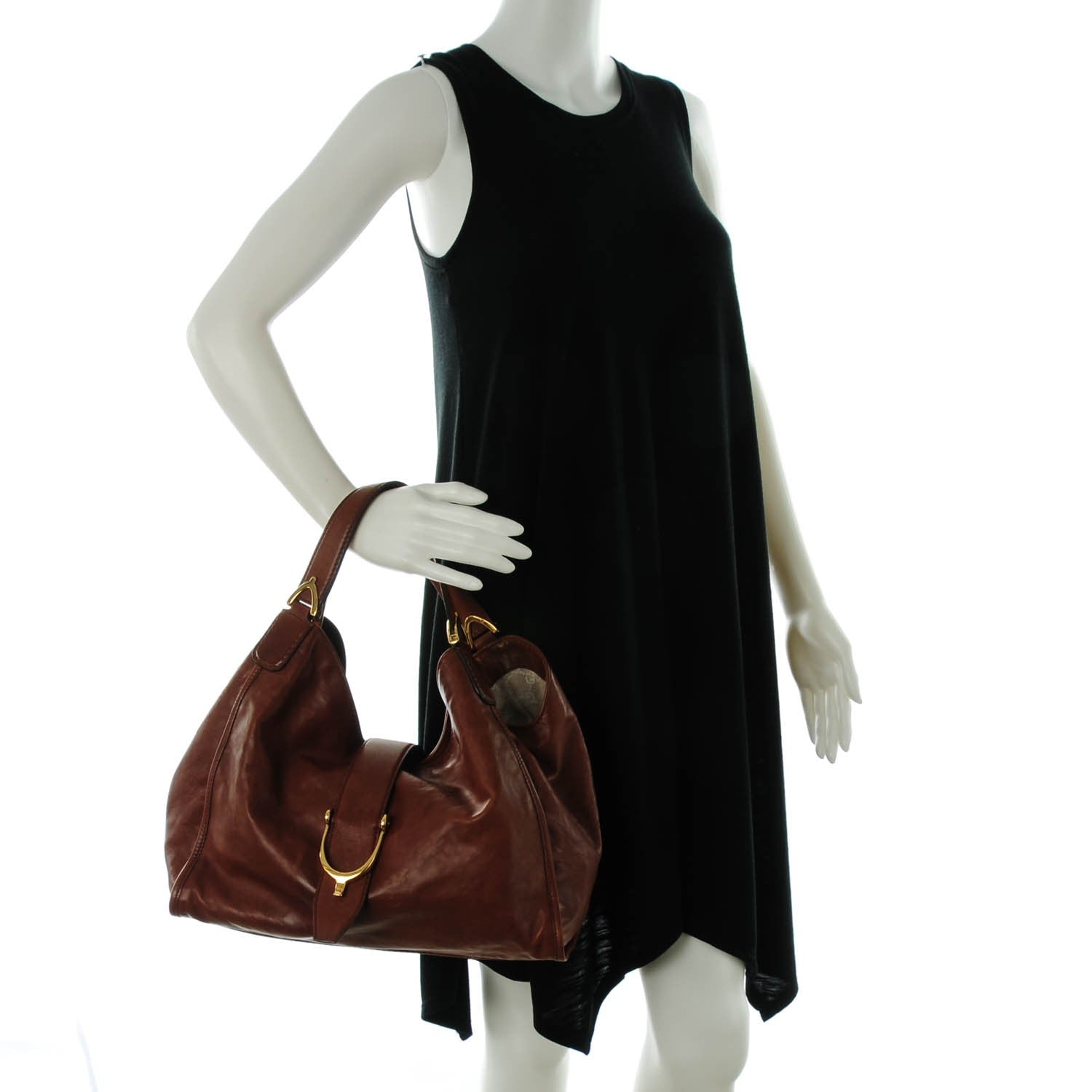 Gucci Washed Calfskin Medium Soft Stirrup Shoulder Bag Brown 2 of 8