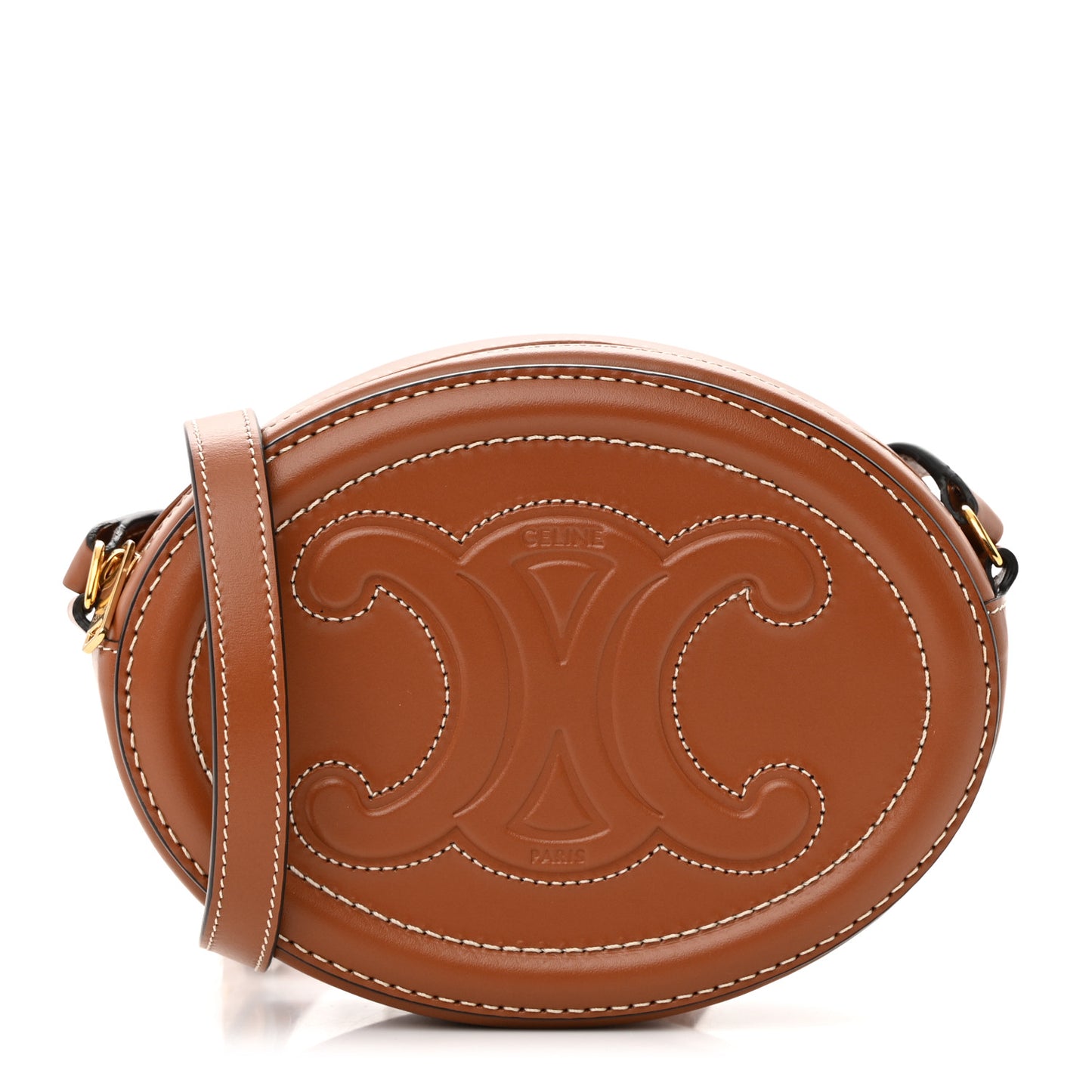 Smooth Calfskin Cuir Small Triomphe Oval Crossbody Purse Tan