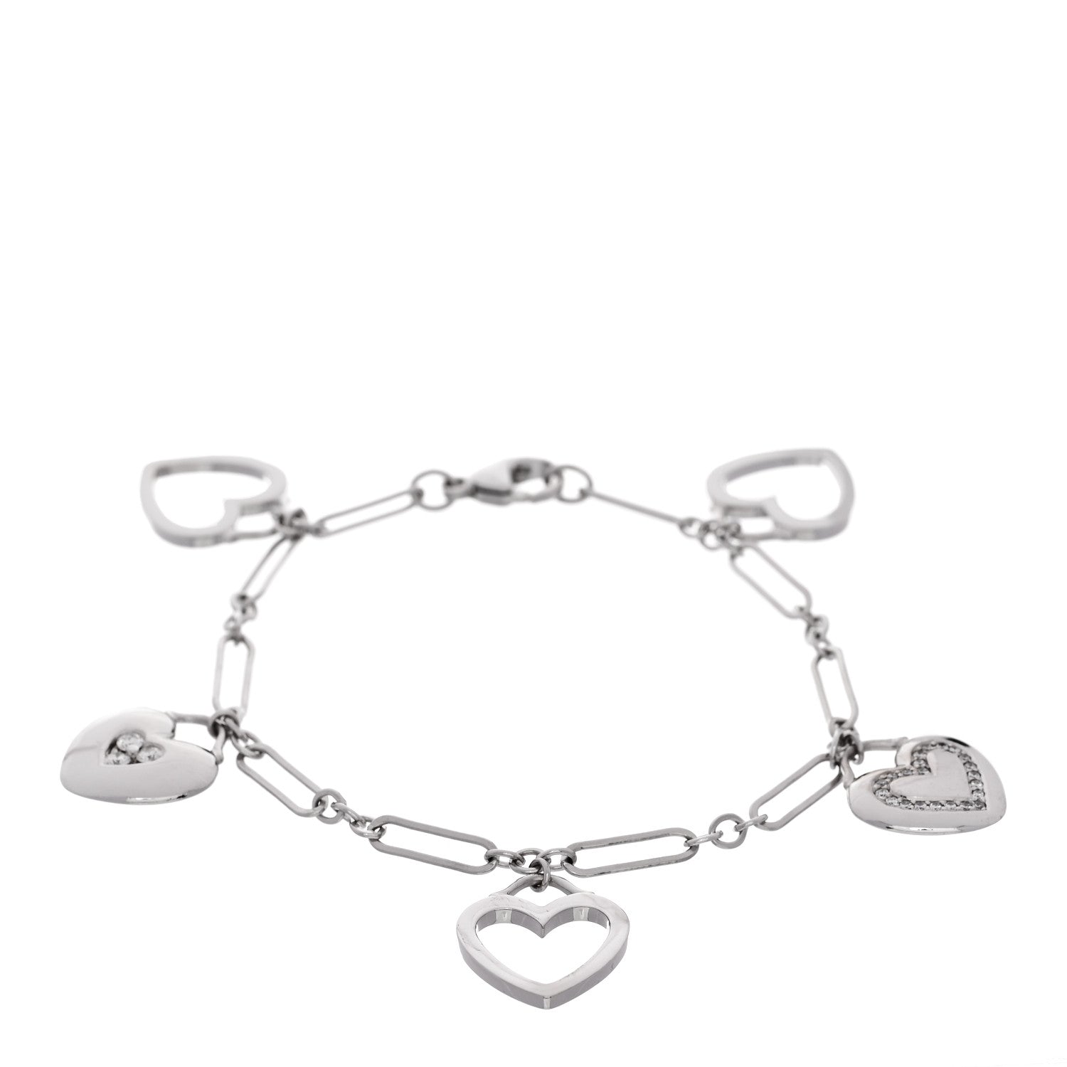 Tiffany 18K White Gold Diamond Hearts Charm Bracelet 1 of 4