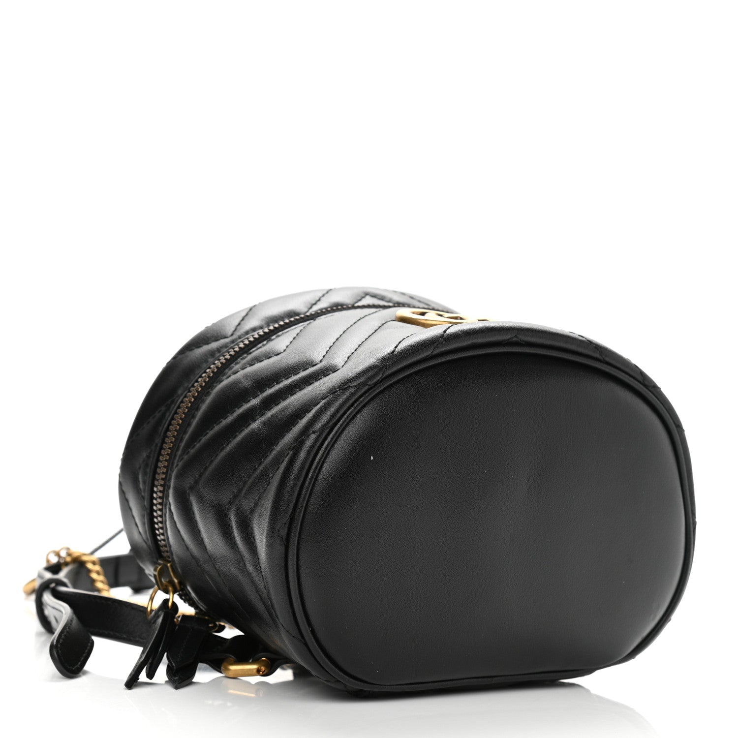 Gucci Calfskin Matelasse Mini GG Marmont Round Backpack Black 4 of 11