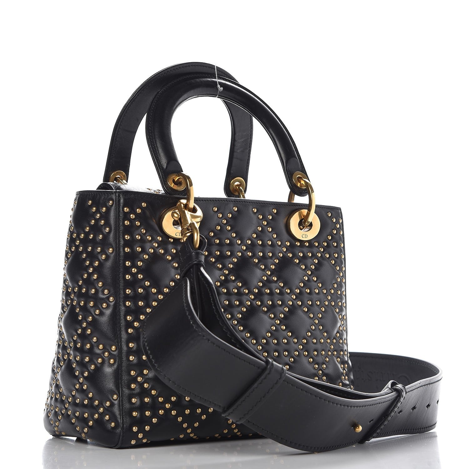 Christian Dior Calfskin Cannage Studded Medium Supple Lady Dior Black 3 of 10