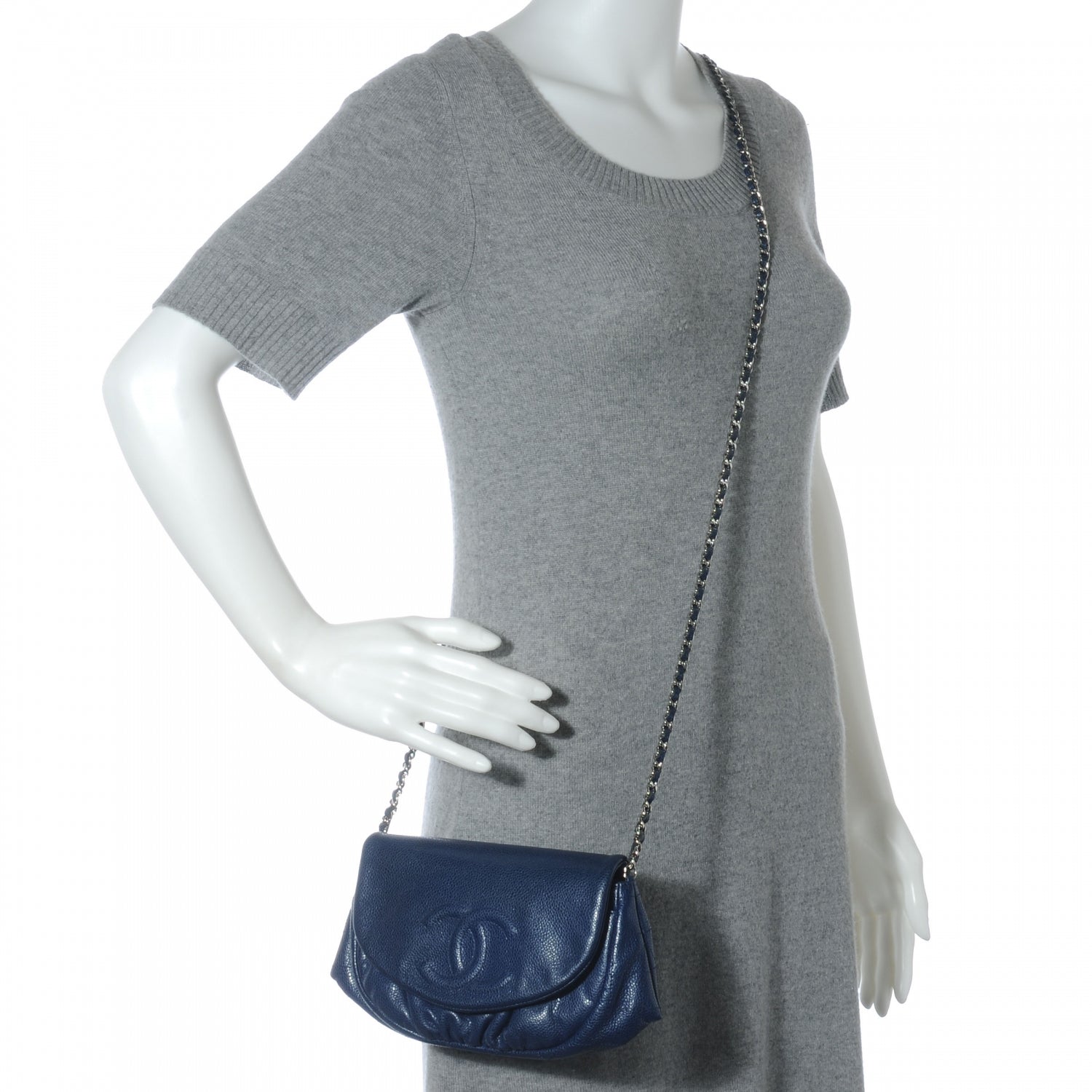 Chanel Caviar Half Moon Wallet On Chain Navy 2 of 8