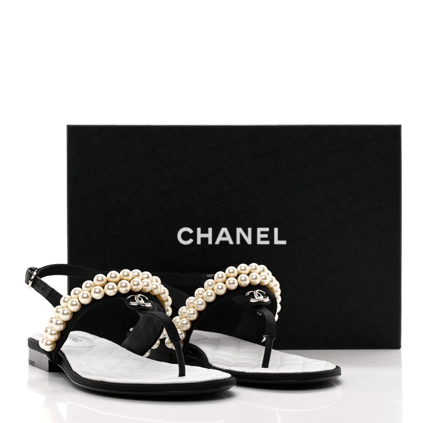 Grosgrain Pearl CC Sandals 39 Black