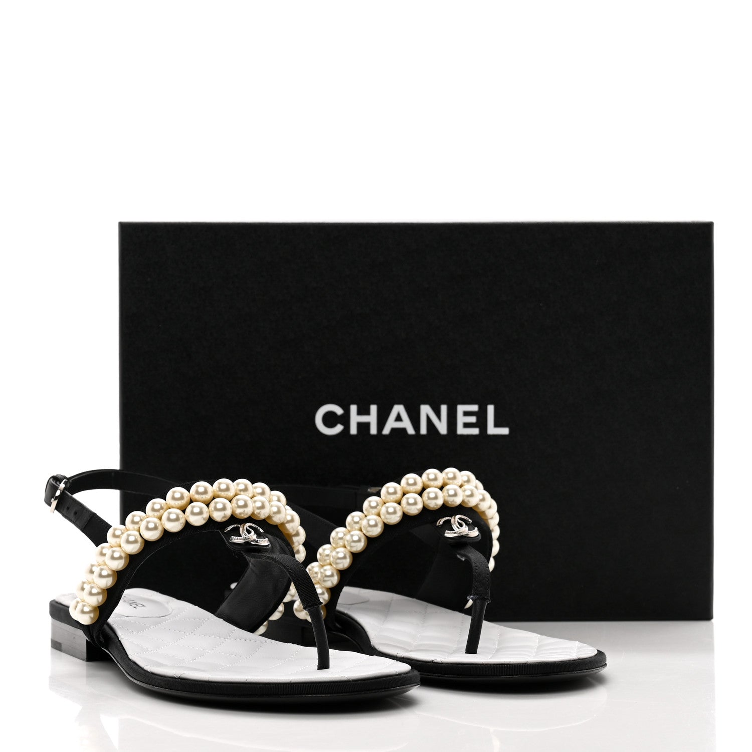 Chanel Grosgrain Pearl CC Sandals 39 Black 9 of 9